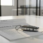 Un contrat d'assurance auto et une clé de voiture