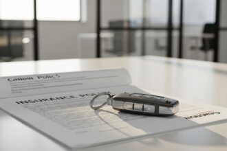 Un contrat d'assurance auto et une clé de voiture