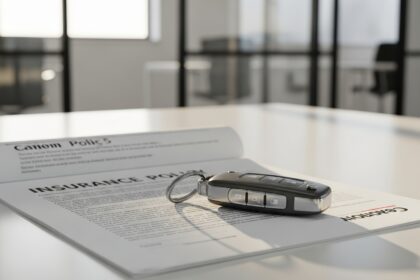 Un contrat d'assurance auto et une clé de voiture