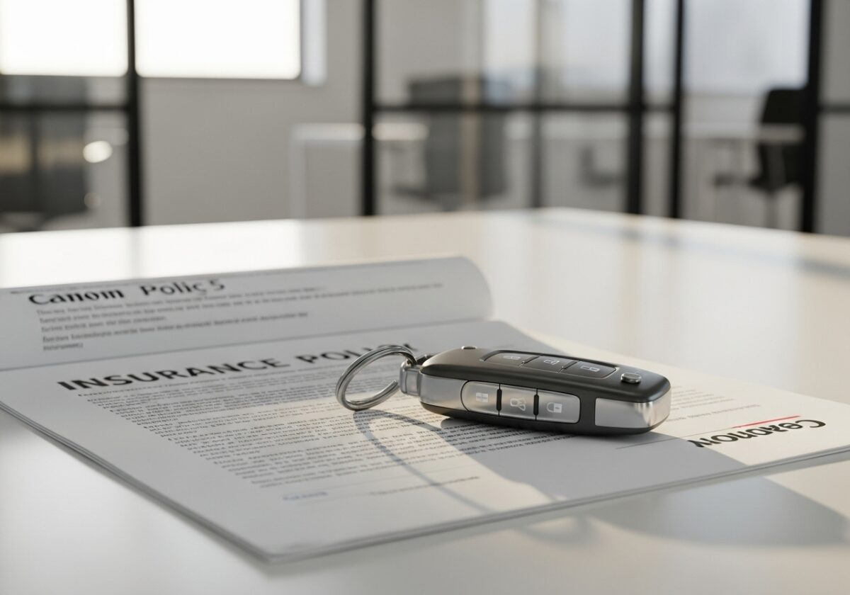 Un contrat d'assurance auto et une clé de voiture