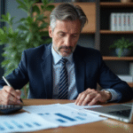 Analyste financier en costume dans un bureau moderne