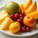 Assortiment de fruits M sur une assiette blanche