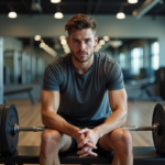 Jeune athlète regardant deux barres olympiques dans une salle de sport