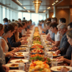 Buffet bondé sur une croisière avec passagers frustrés