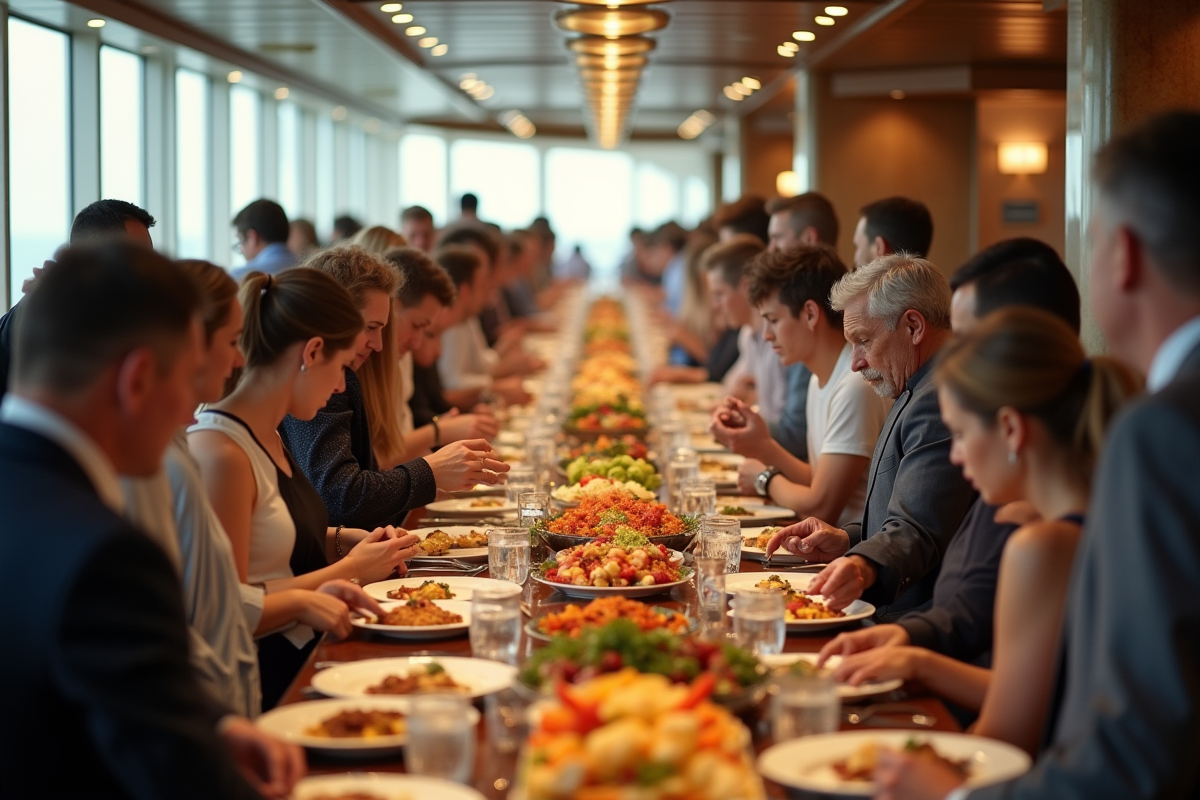 Buffet bondé sur une croisière avec passagers frustrés