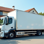 Camion de déménagement 20m3 devant maison moderne ensoleillée