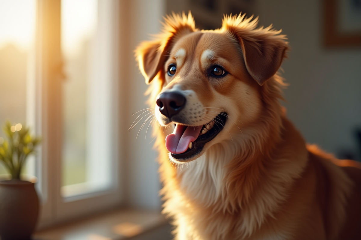 Chien adulte confiant près d une fenêtre en intérieur