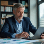 Conseiller financier en costume examinant des graphiques