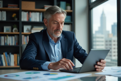 Conseiller financier en costume examinant des graphiques