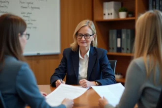 Directrice d'ESSMS en réunion d'analyse des indicateurs de qualité d'accompagnement avec son équipe