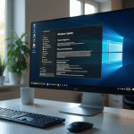 Ecran d'ordinateur affichant une mise à jour Windows en cours