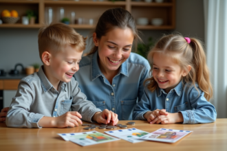 Enfants et maman découvrant des pièces et billets euro