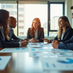 Groupe de professionnels collaborant dans un bureau lumineux