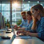 Équipe de jeunes professionnels collaborant dans un bureau moderne