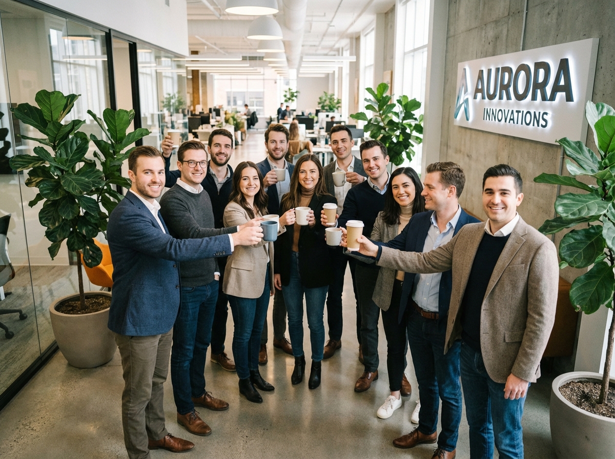 Groupe de professionnels souriants en office moderne pour ouverture