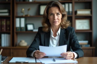 Femme d'affaires en bureau moderne avec documents