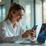 Jeune femme utilisant smartphone pour banque en ligne