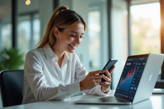 Jeune femme utilisant smartphone pour banque en ligne