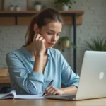 Jeune femme compare des devis d'assurance à la maison
