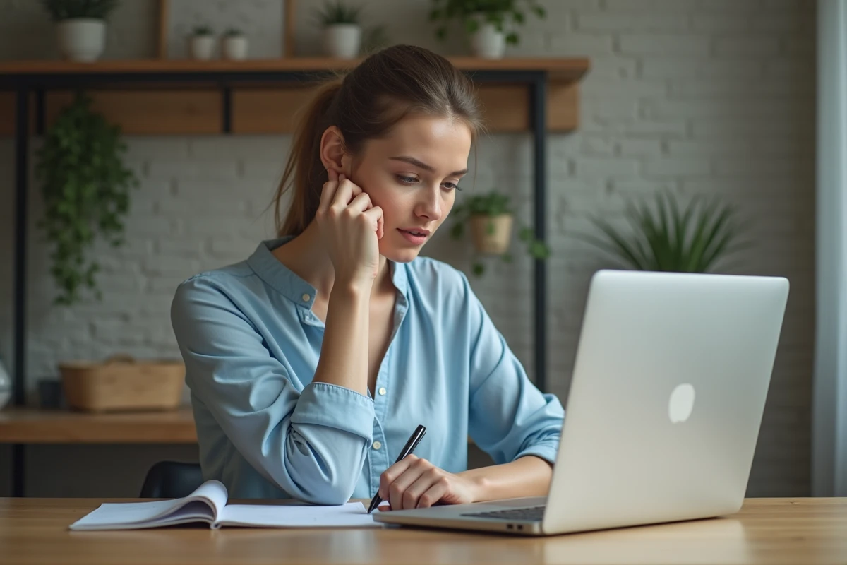 Jeune femme compare des devis d'assurance à la maison