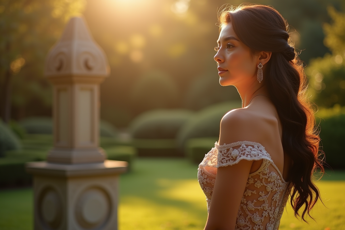 Femme élégante dans un jardin près d