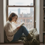 Jeune femme lisant dans un coin lecture urbain