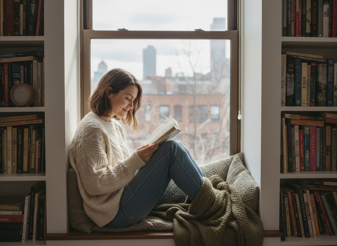 Jeune femme lisant dans un coin lecture urbain