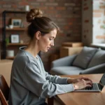Femme mettant à jour son adresse sur France Travail en ligne avant un déménagement