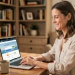 Femme cherchant un code promo pour une croisière Costa sur son ordinateur portable
