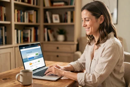 Femme cherchant un code promo pour une croisière Costa sur son ordinateur portable