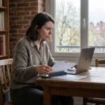 Jeune femme concentrée travaillant à la maison à Grenoble