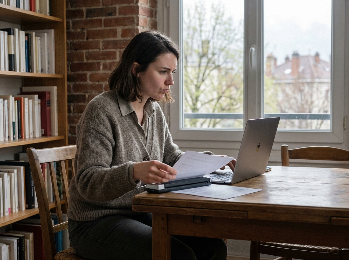 Jeune femme concentrée travaillant à la maison à Grenoble