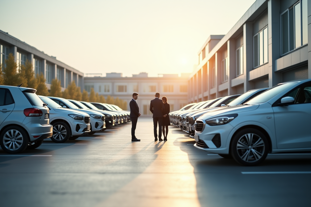 Flotte de véhicules d'entreprise dans un parking ensoleille