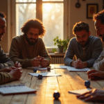 Groupe d'amis jouant au jeu de dés 421 dans un salon chaleureux