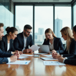 Groupe de professionnels en réunion dans un bureau moderne