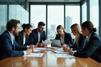 Groupe de professionnels en réunion dans un bureau moderne
