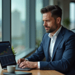 Homme d'affaires en costume analysant des graphiques financiers