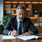 Homme d'affaires en costume dans un bureau moderne