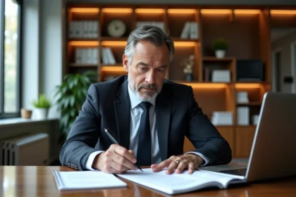 Homme d'affaires en costume dans un bureau moderne