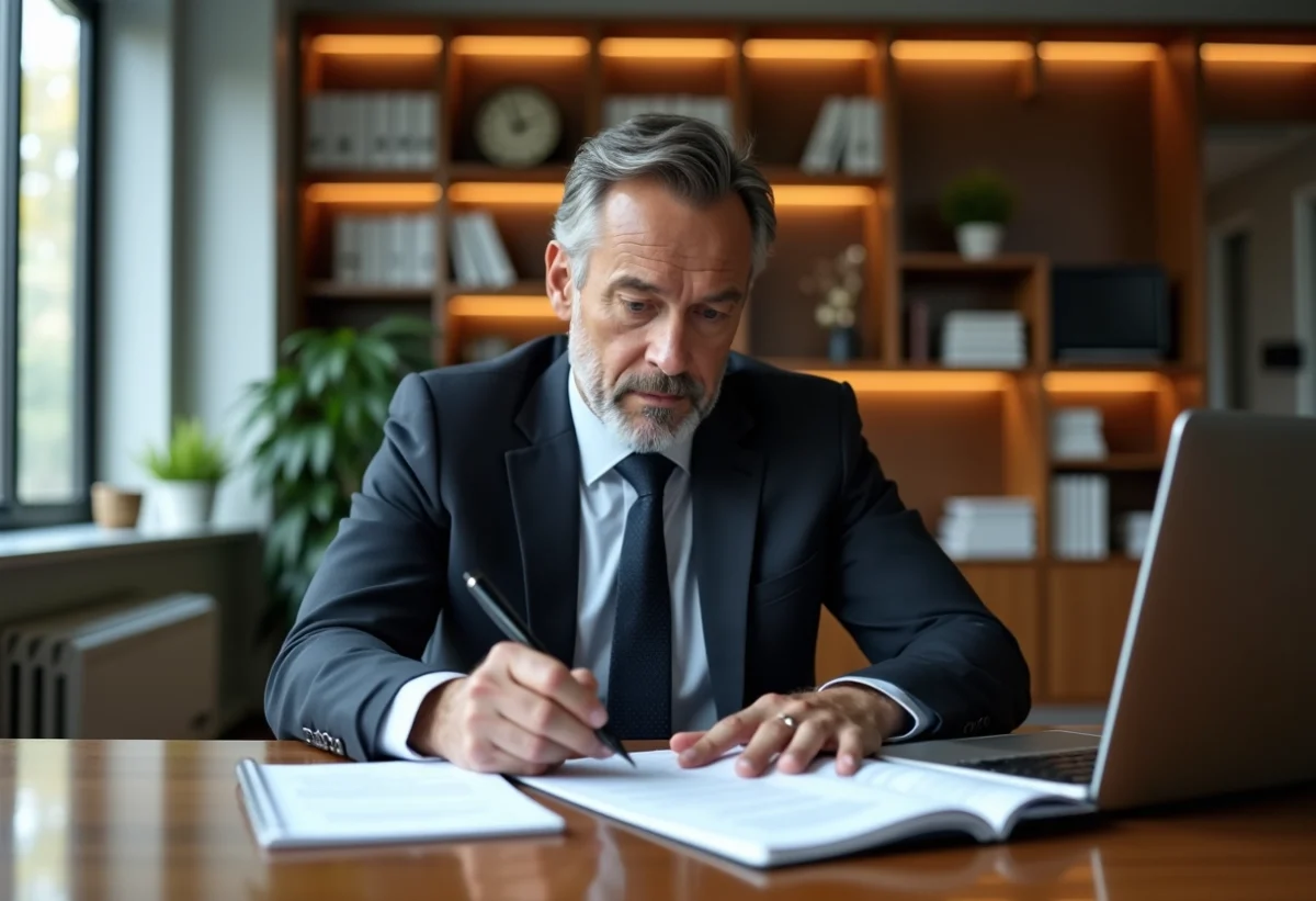 Homme d'affaires en costume dans un bureau moderne