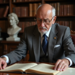 Homme âgé en costume étudiant des documents financiers