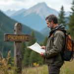 Homme d'âge moyen examinant un poteau en pleine nature