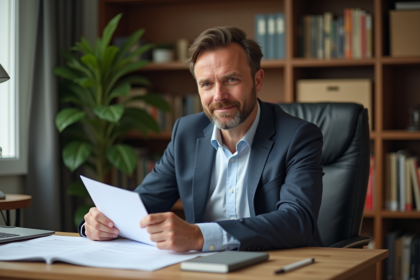 Homme d'âge moyen dans un bureau à domicile en France