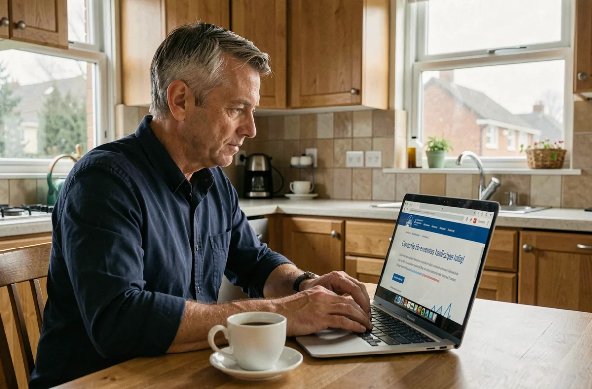Un homme en télétravail consultant ses droits de salarié à temps partiel concernant les jours fériés