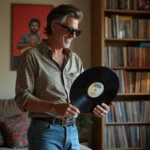 Homme français des années 50 avec vinyle vintage