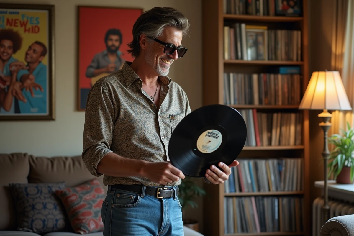 Homme français des années 50 avec vinyle vintage