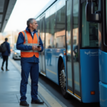 Ingénieur inspectant un bus à hydrogene en ville