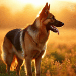 Chien Laekenois belge dans un champ ensoleille au coucher du soleil