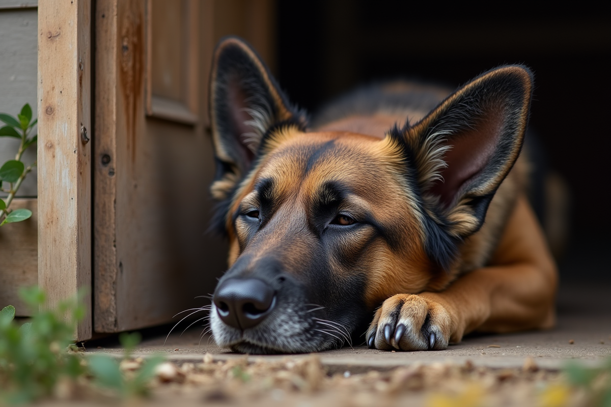 Chien Laekenois âgé reposant près d