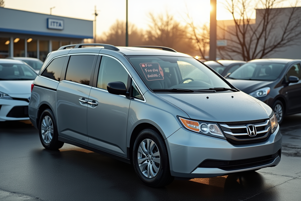 Minivan d occasion avec panneau a vendre au concessionnaire